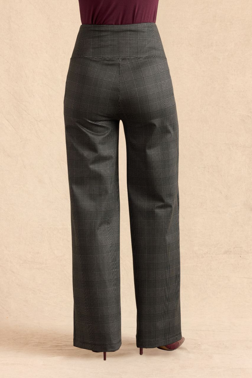 HIGH WAIST WIDE LEG PANT: CHARCOAL GLEN PLAID