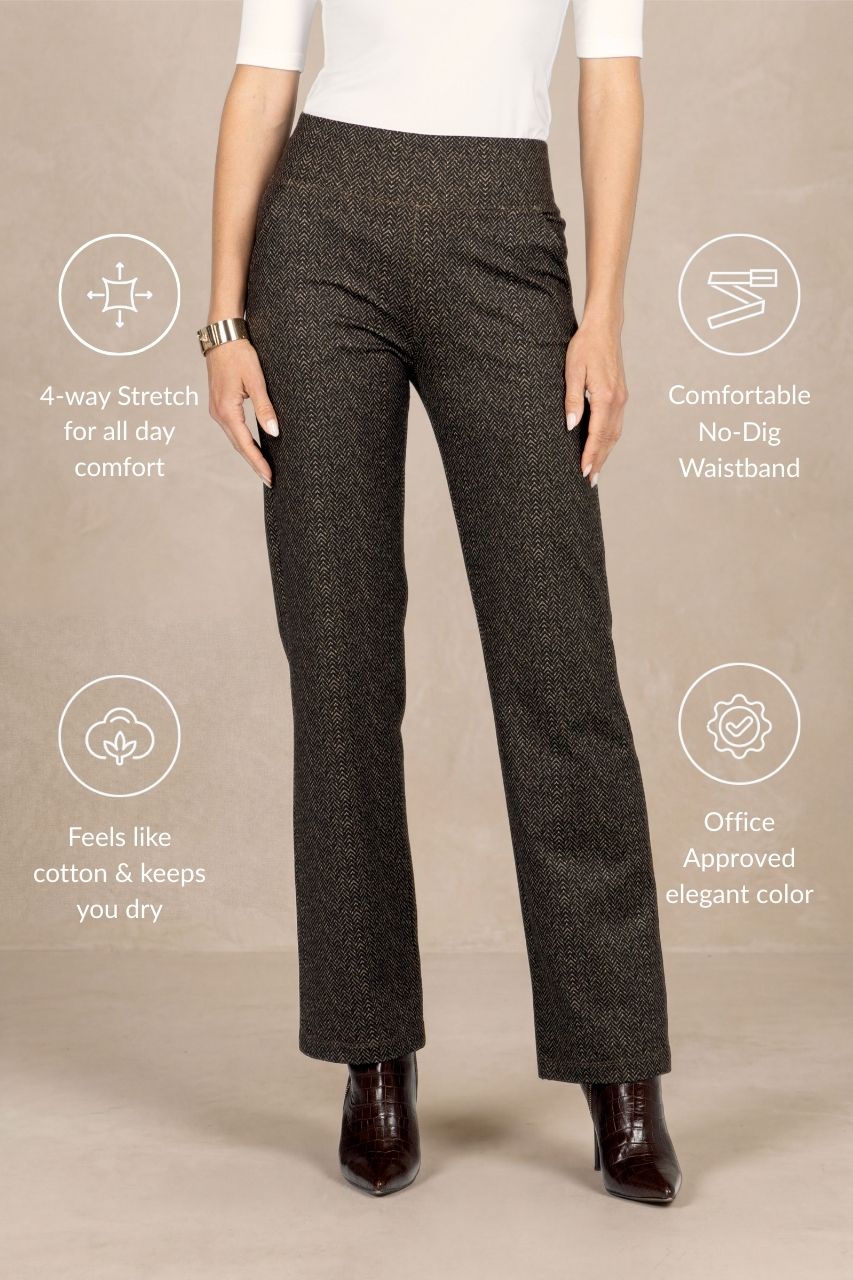NINA STRAIGHT LEG PANT: HERRINGBONE CAMEL
