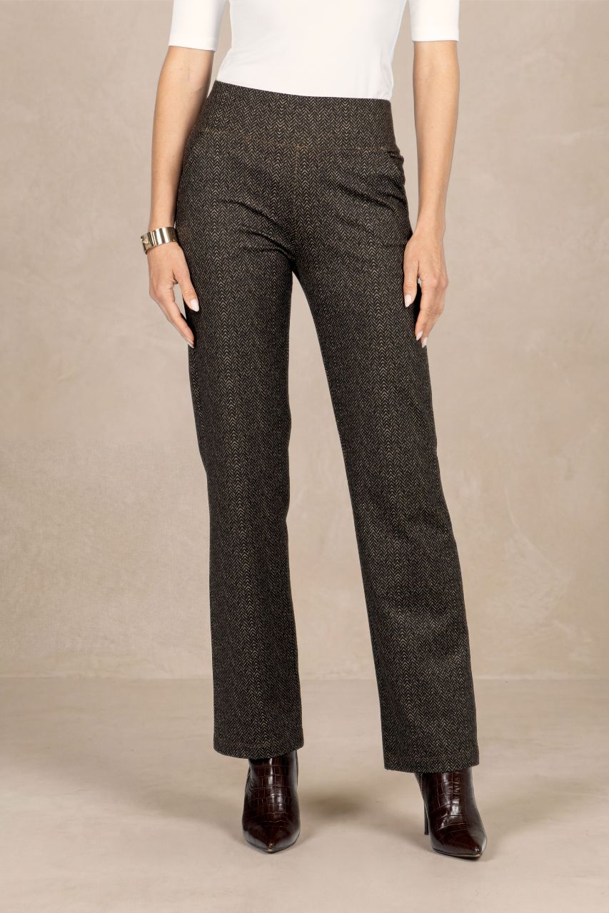 NINA STRAIGHT LEG PANT: HERRINGBONE CAMEL