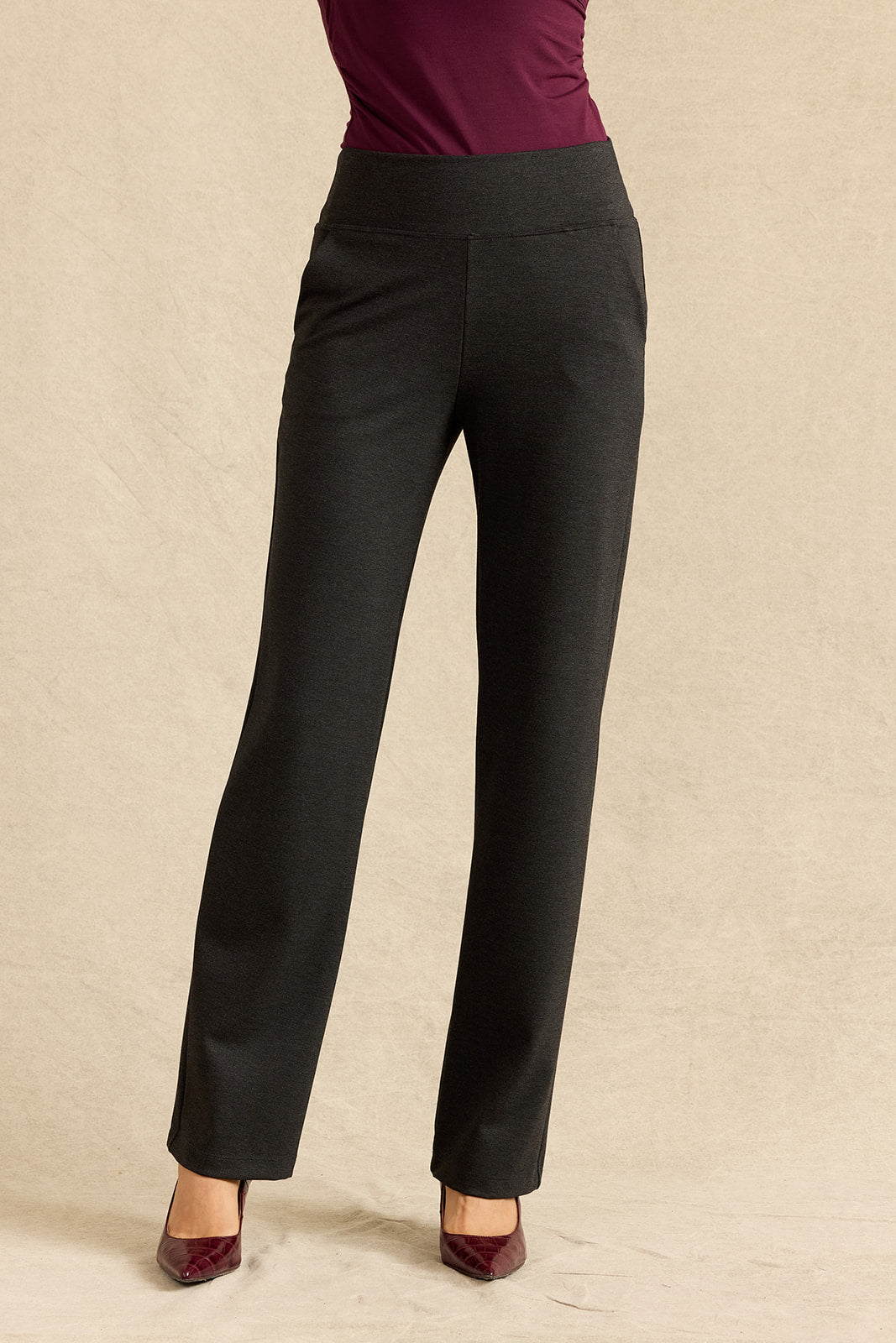 NINA STRAIGHT LEG PANT: CHARCOAL PONTE