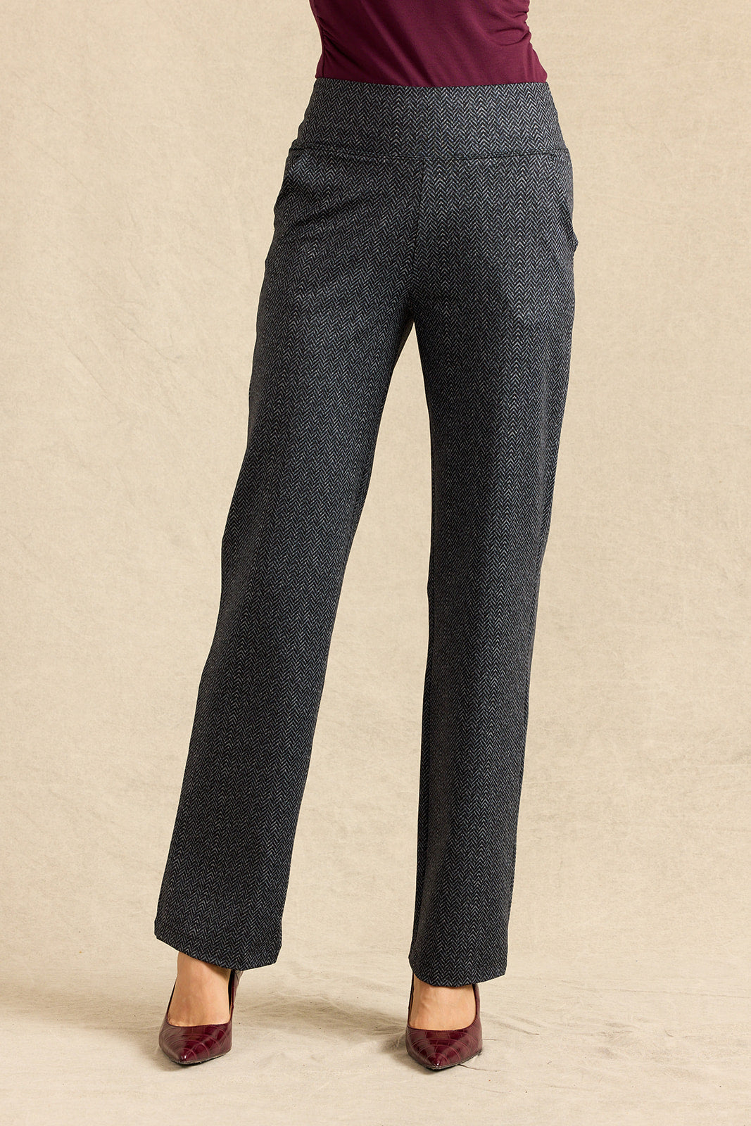 NINA STRAIGHT LEG PANT: CHARCOAL HERRINGBONE