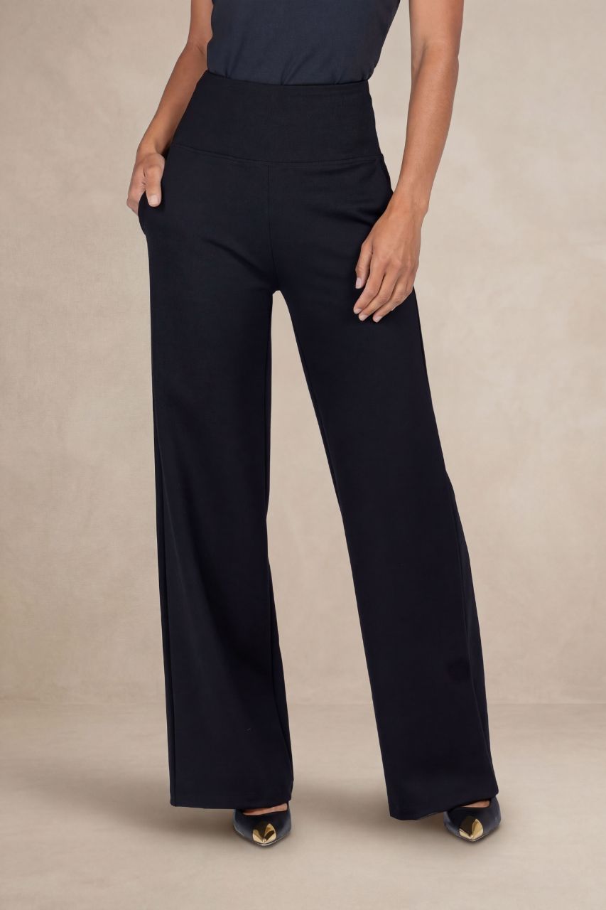 HIGH WAIST WIDE LEG PANT: BLACK PONTE