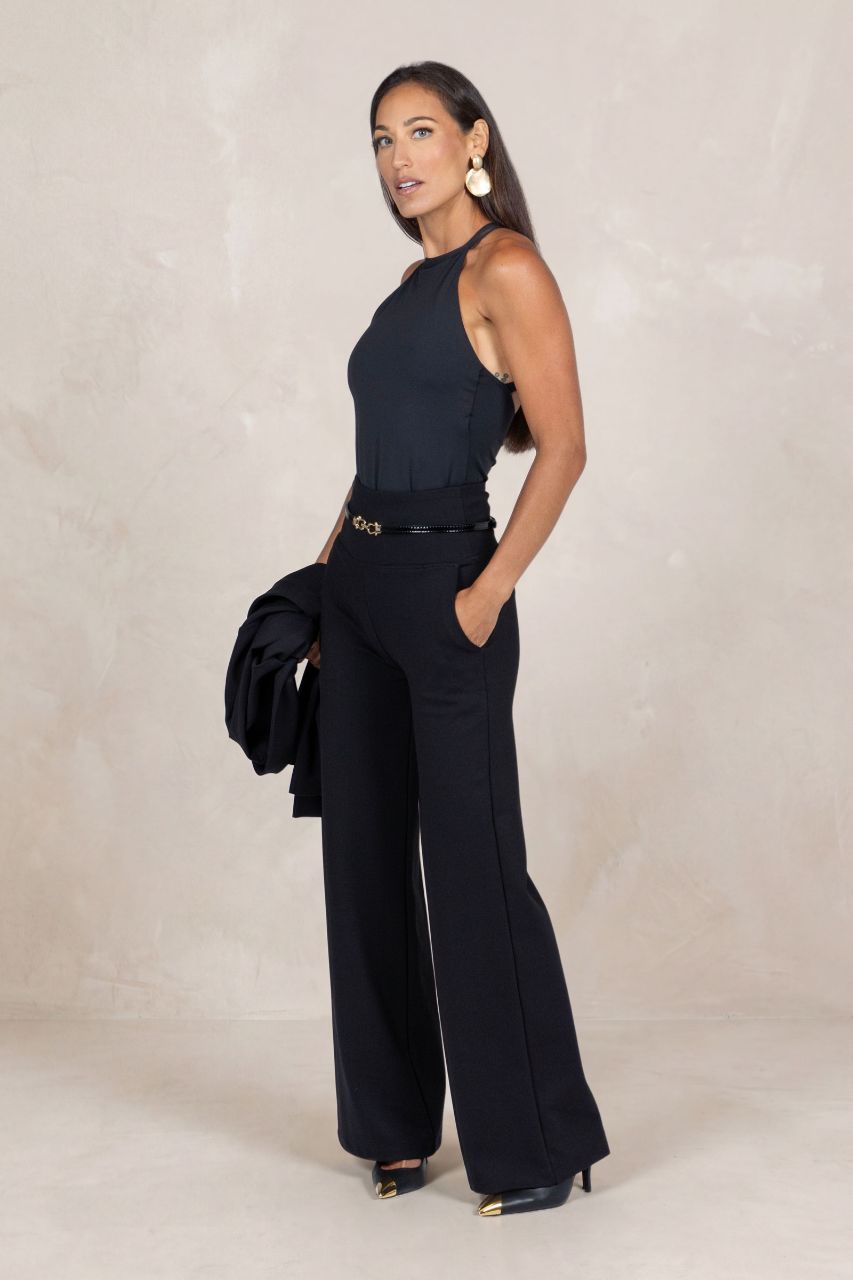 HIGH WAIST WIDE LEG PANT: BLACK PONTE