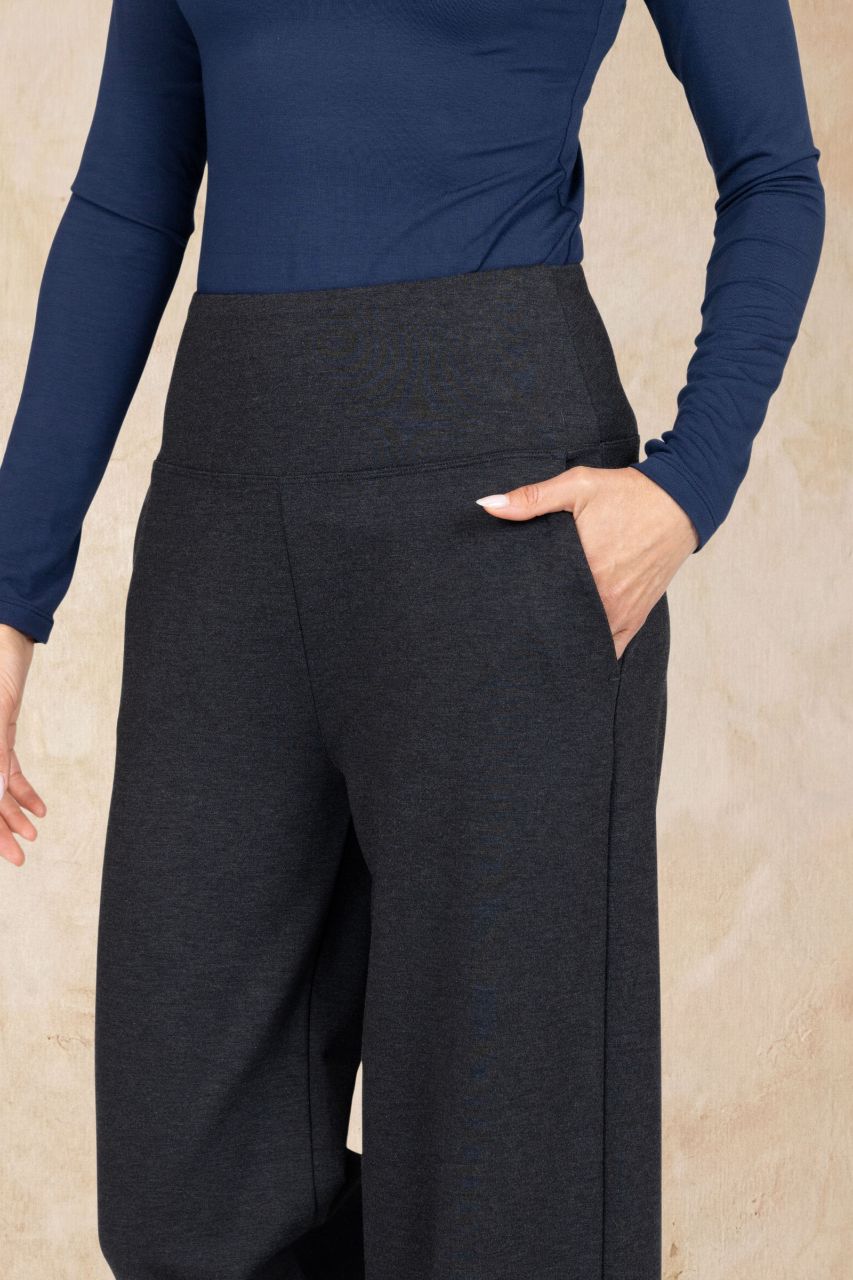 HIGH WAIST WIDE LEG PANT: CHARCOAL PONTE