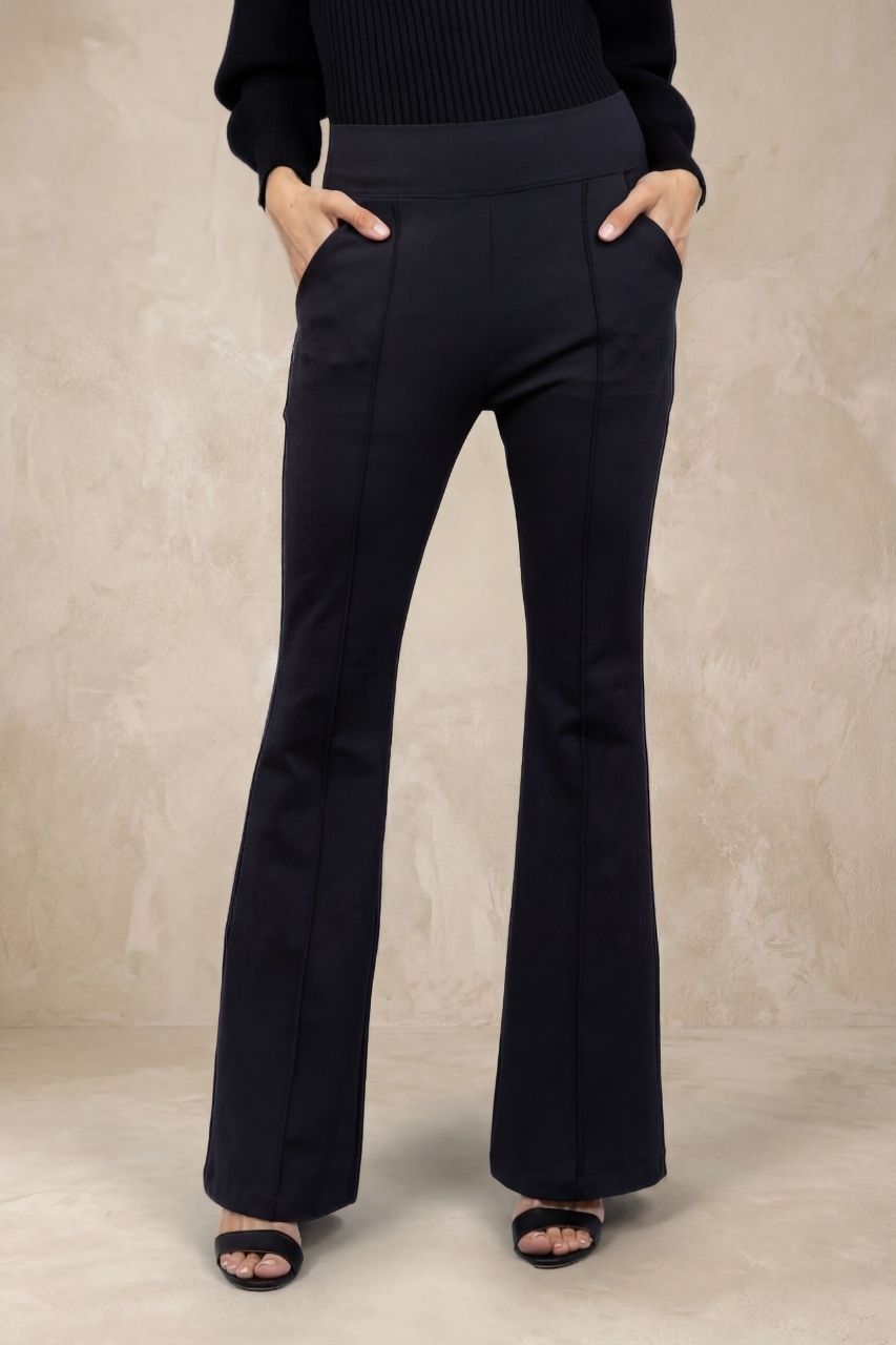 VICTORIA HIGH WAIST FLARE PANT: BLACK PONTE