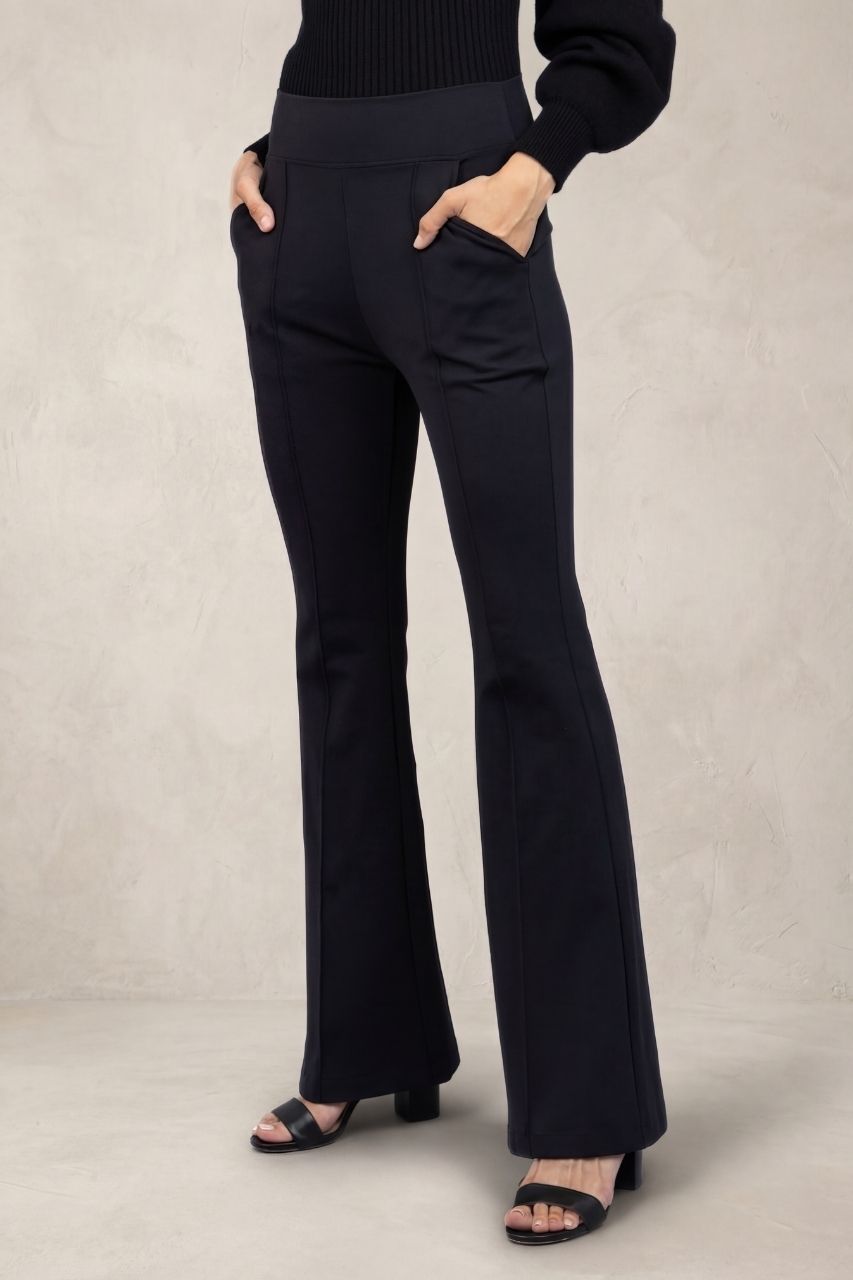 VICTORIA HIGH WAIST FLARE PANT: BLACK PONTE