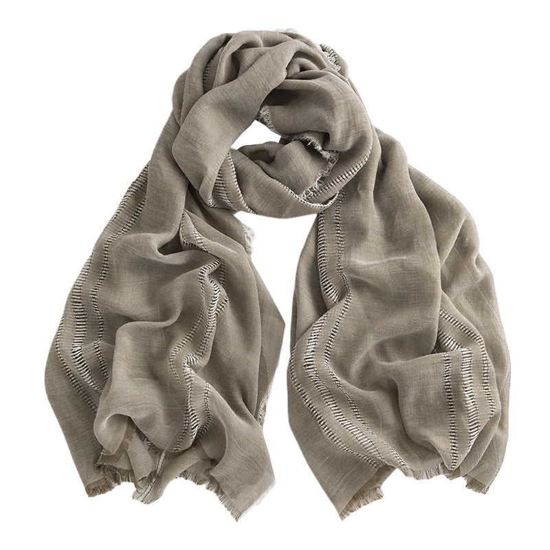 Herringbone Faux Cashmere Scarf with Tassel Fringe