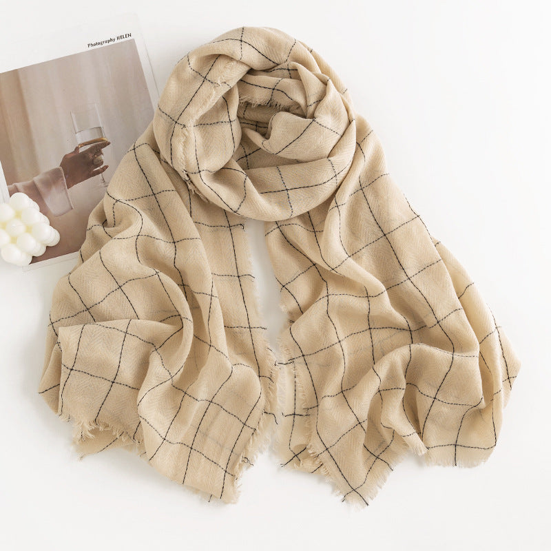 Herringbone Faux Cashmere Scarf with Tassel Fringe