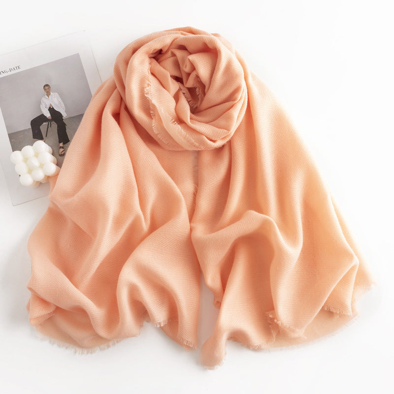 Herringbone Faux Cashmere Scarf with Tassel Fringe