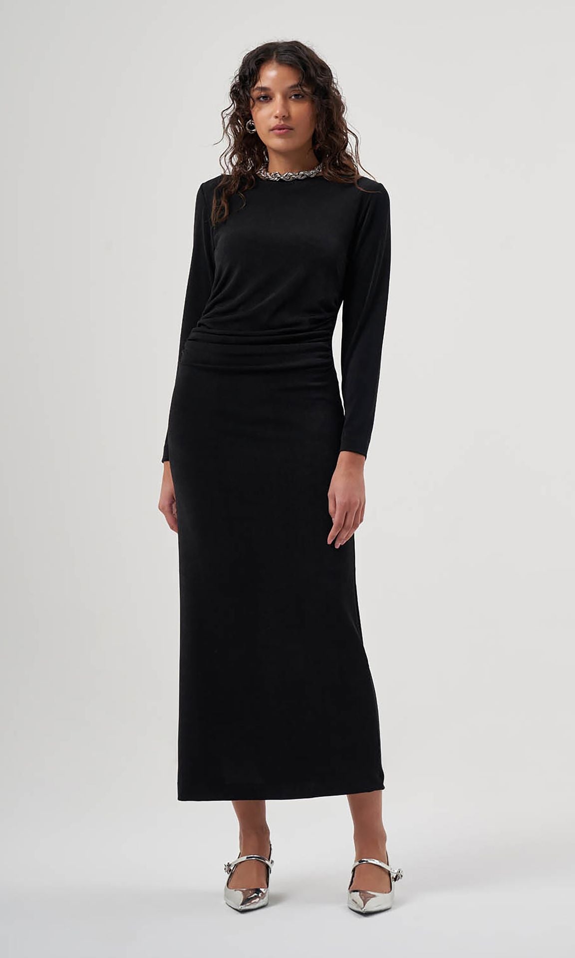 MZL Black Long Sleeved Gathered Dress