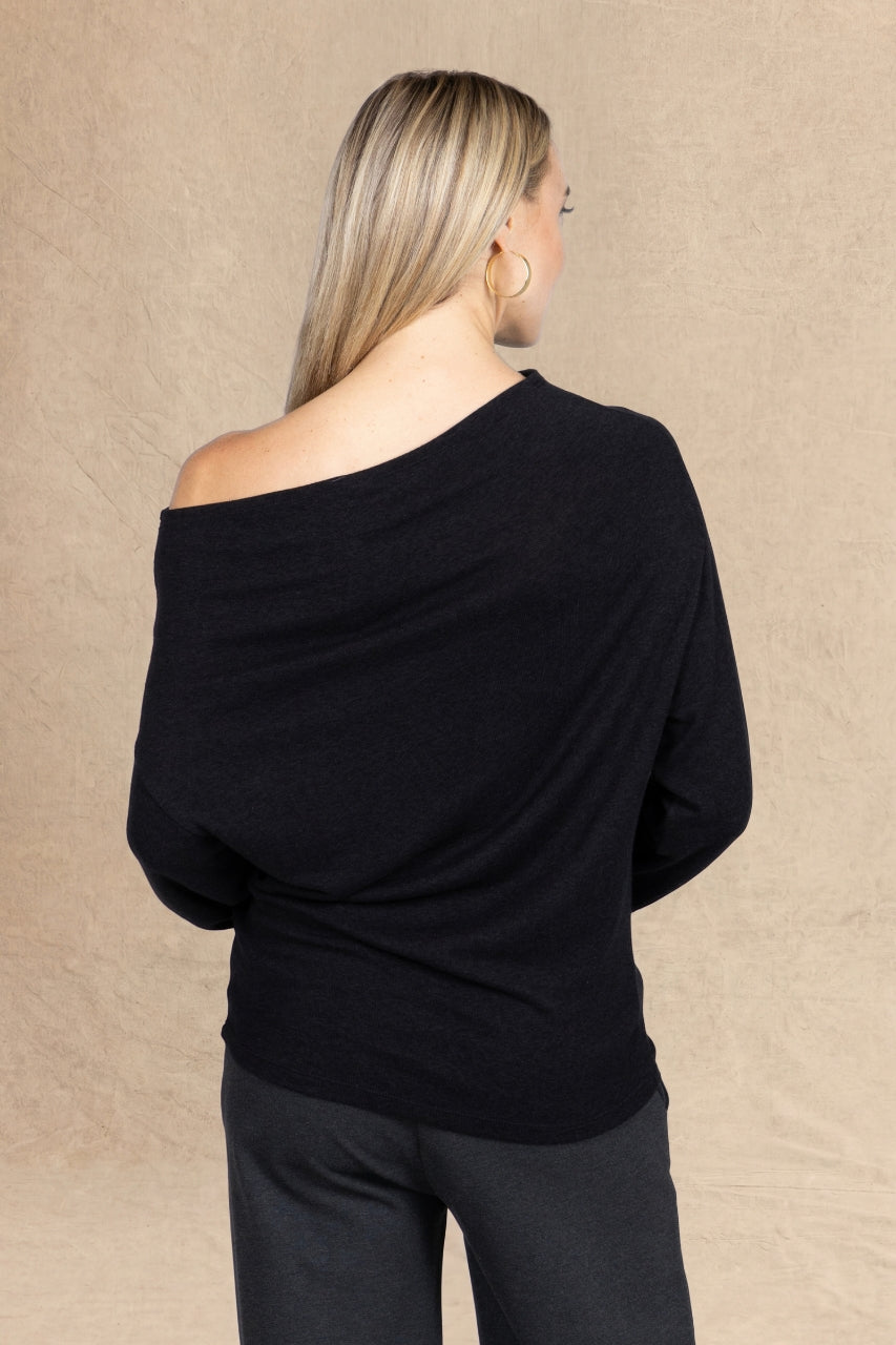 LILIAN DRAPED SWEATER: BLACK