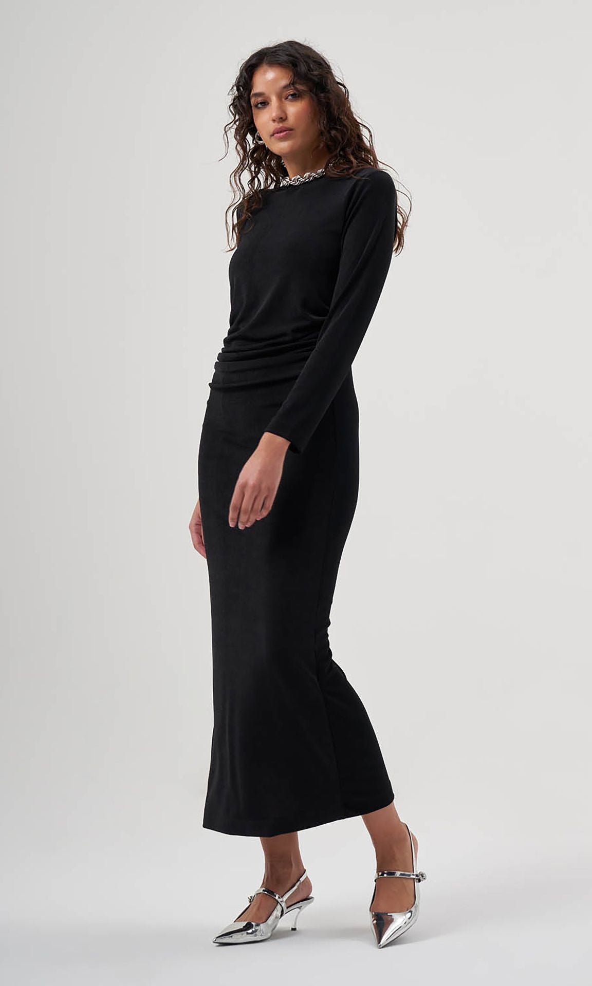 MZL Black Long Sleeved Gathered Dress