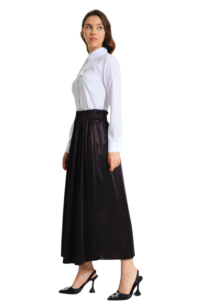 Black Waisted Pleated Midi Skirt - Skirt – FutureBrandsGroup