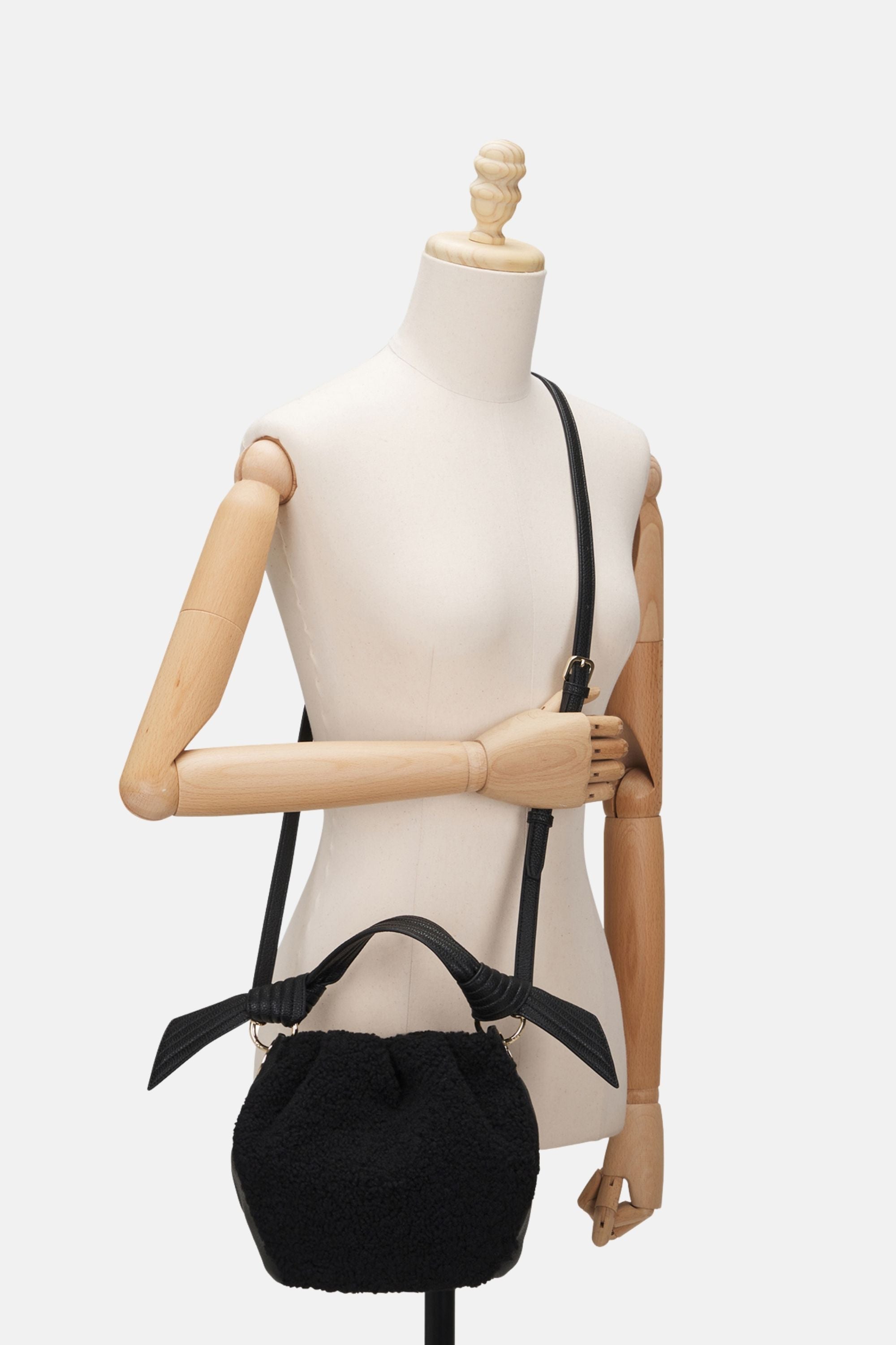 Oryany - Selena Eco Fur Bucket Medium Crossbody Handbags - Black / One size
