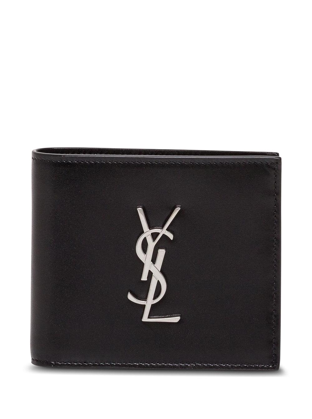 Saint Laurent Men Black Leather Wallet With Logo