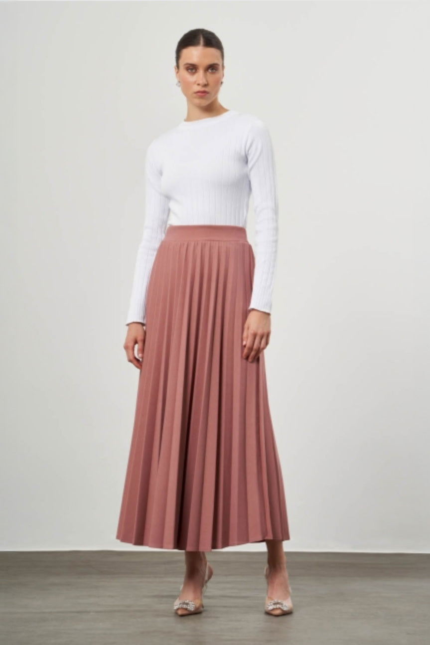 Mizalle Dusty Rosewaisted Pleated Midi Skirt