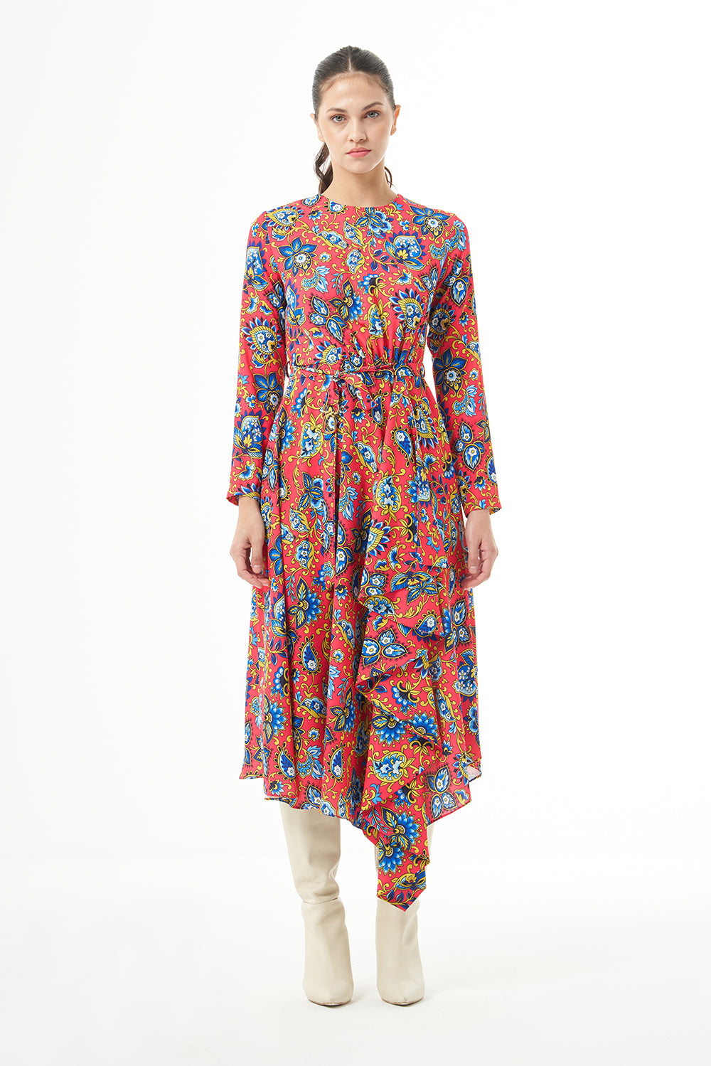 MZL Long Sleeve High Neck Midi Dress