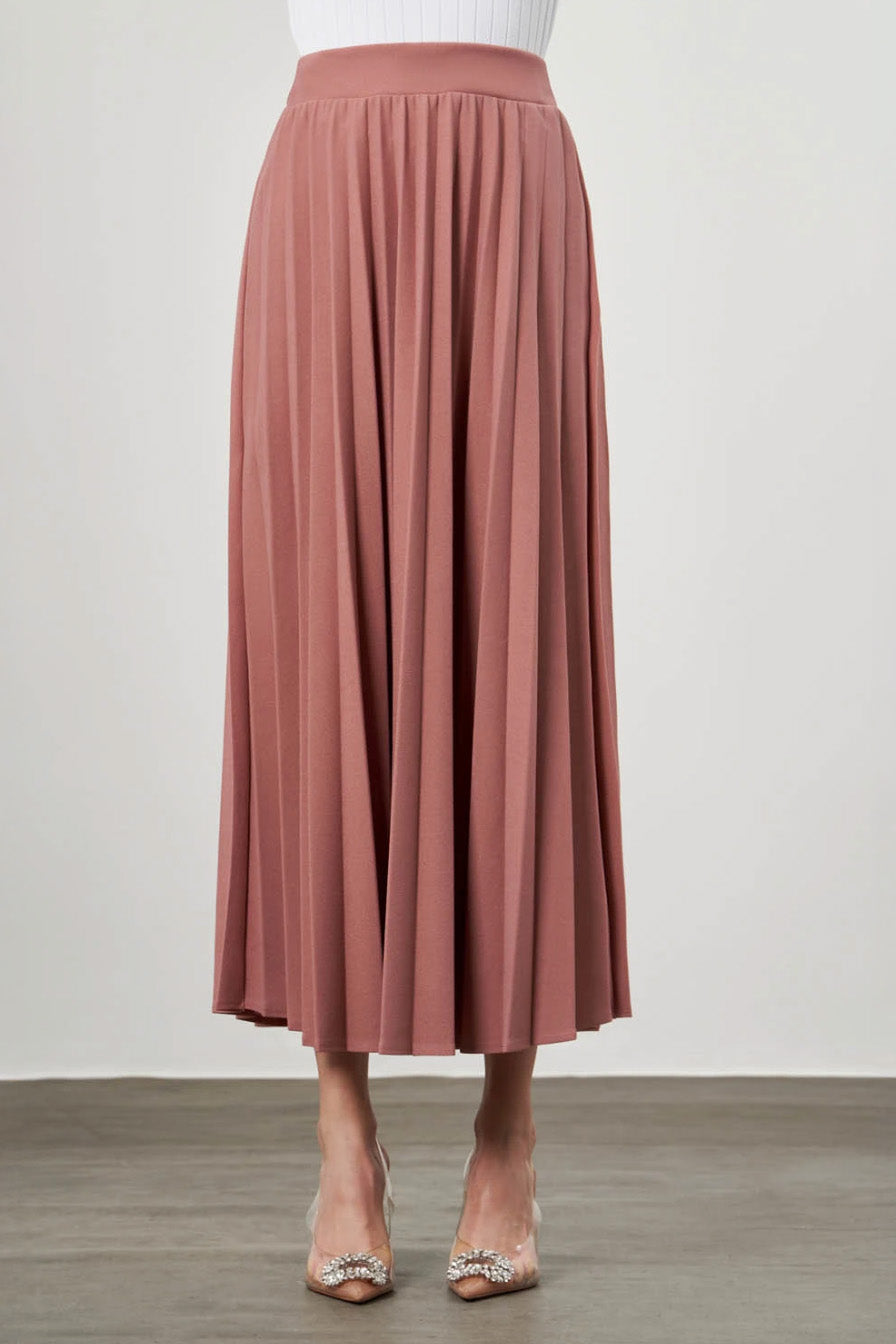 Mizalle Dusty Rosewaisted Pleated Midi Skirt