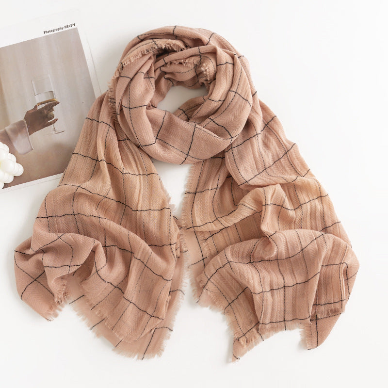 Herringbone Faux Cashmere Scarf with Tassel Fringe