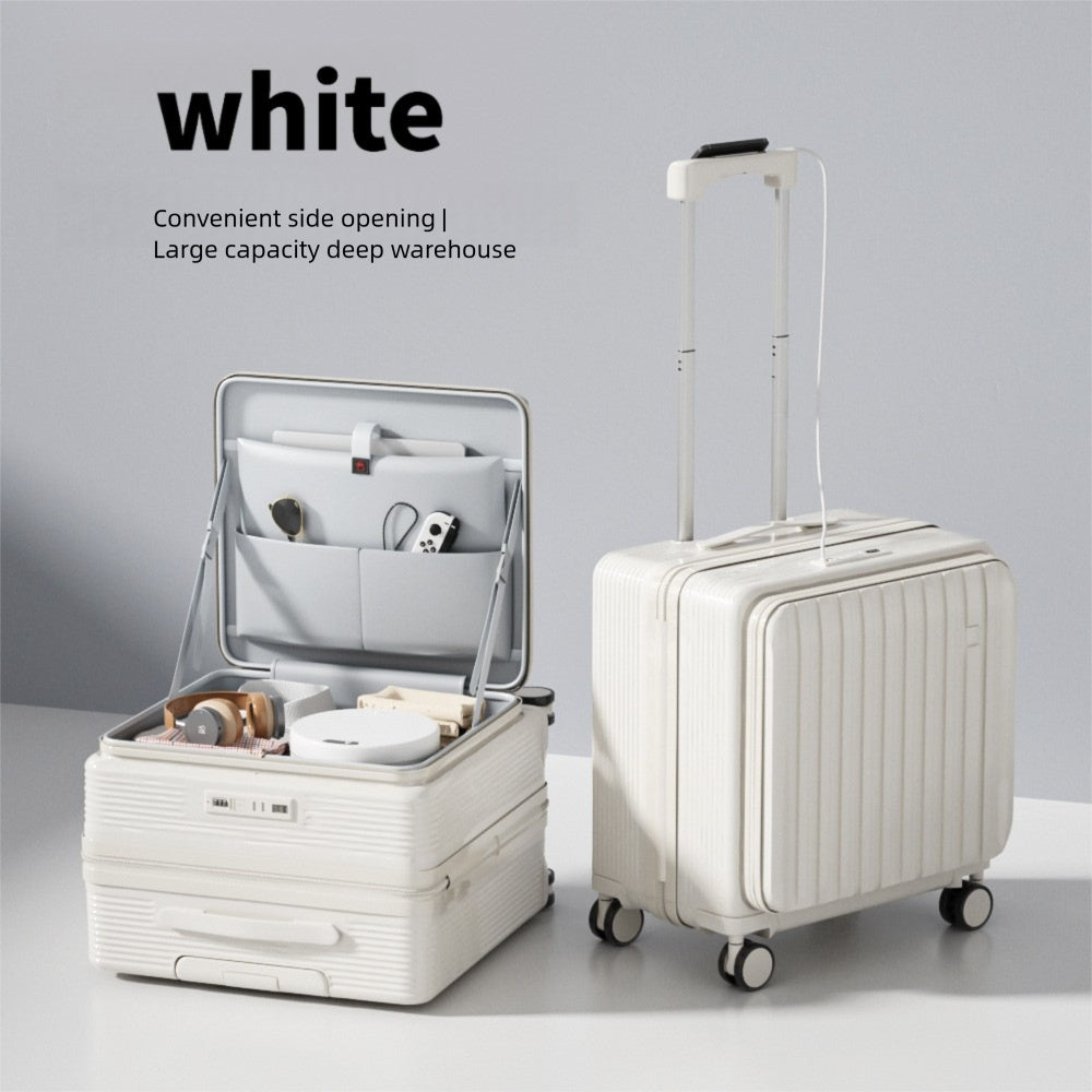 20-Inch Carry-On Suitcase with Side Opening, Cup Holder, USB Port & Combination Lock