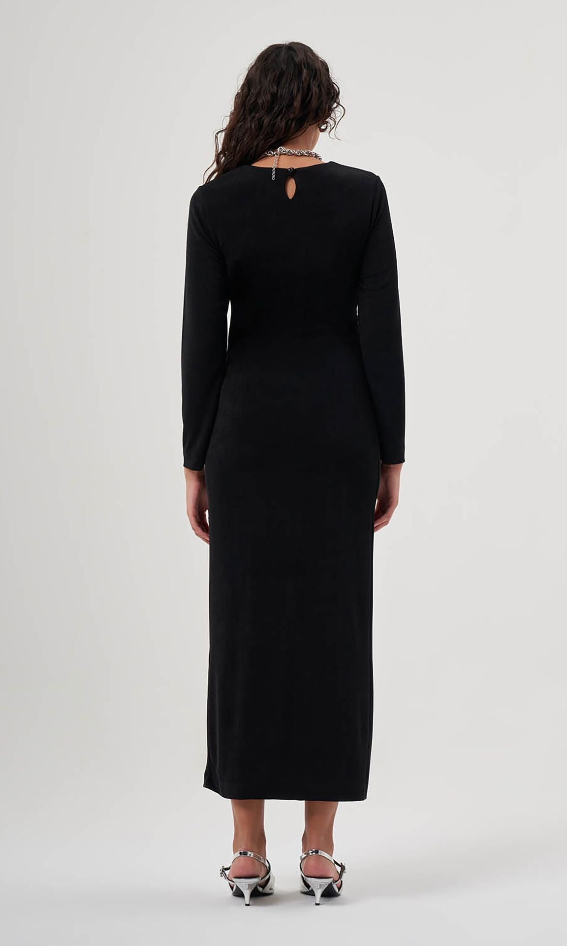 MZL Black Long Sleeved Gathered Dress