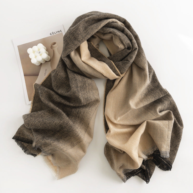 Herringbone Faux Cashmere Scarf with Tassel Fringe