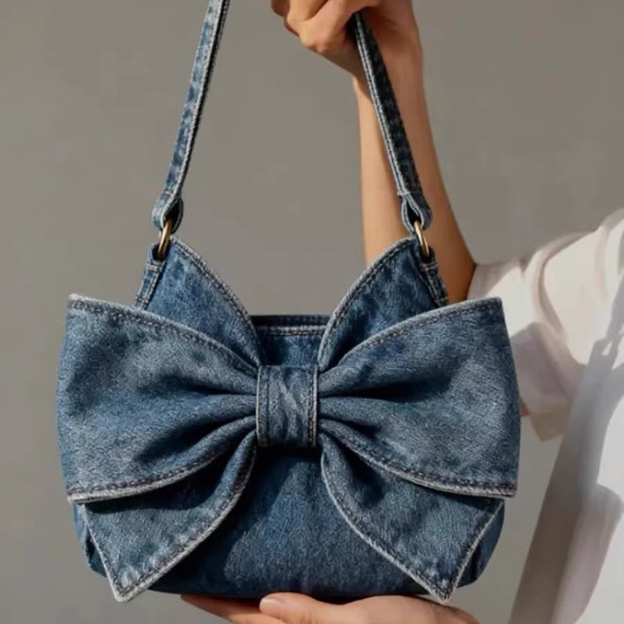 Denim Crossbody Bag With Bow