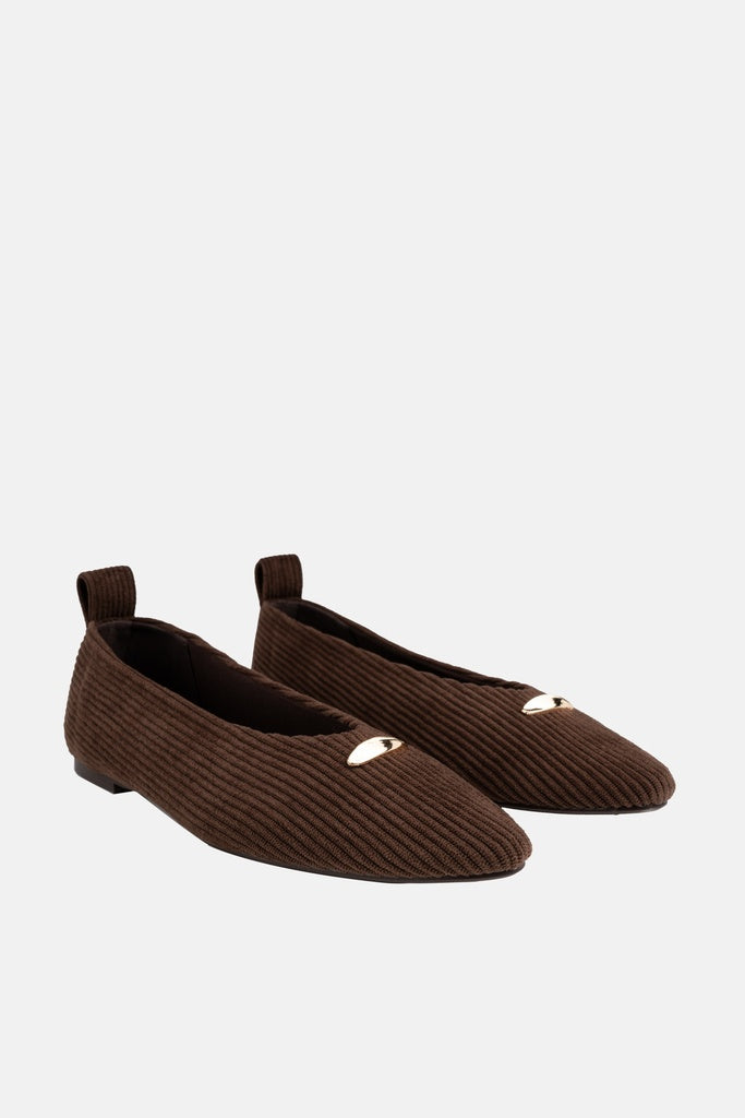 JELAVU Nova Corduroy Pointed-Toe Ballet Flat in Coffee Brown - image 1