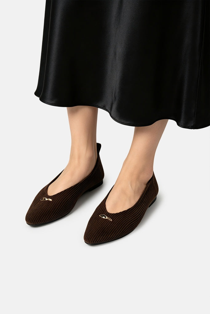 JELAVU Nova Corduroy Pointed-Toe Ballet Flat in Coffee Brown - image 6