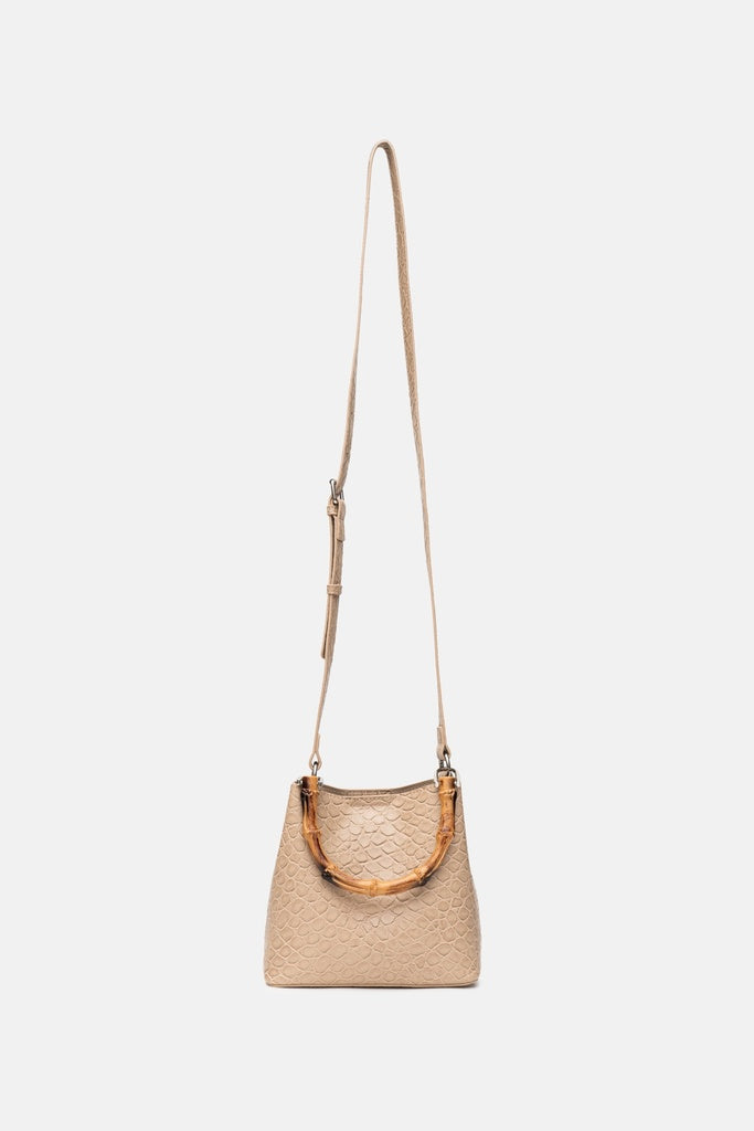 Jelavu Grace Croc Vegan Leather Bamboo Handle Bag in Beige