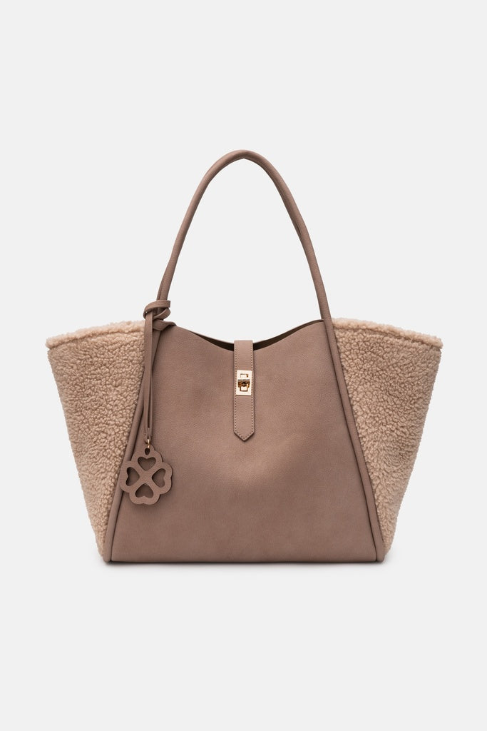 Jelavu Aspenn Faux Shearling Tote Bag in Taupe