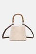Jelavu Graceful Faux Shearling Bamboo Handle Bag - Cream