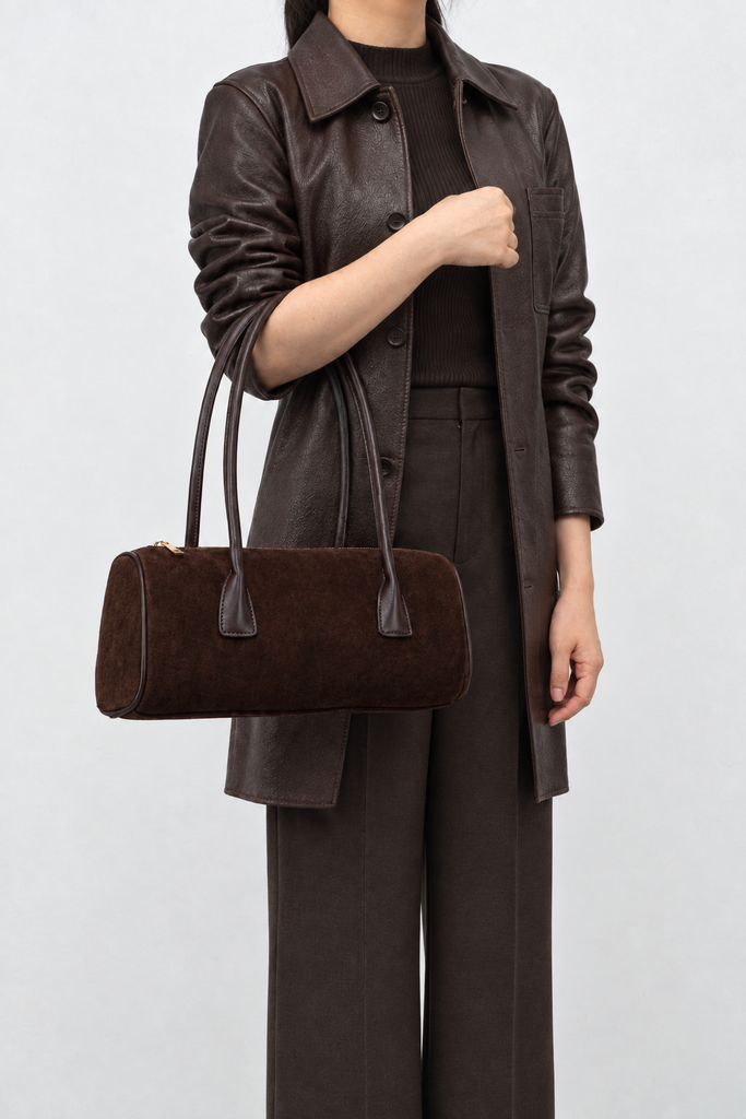 Jelavu Seville Suede Barrel Shoulder Bag in Chocolate - image 6