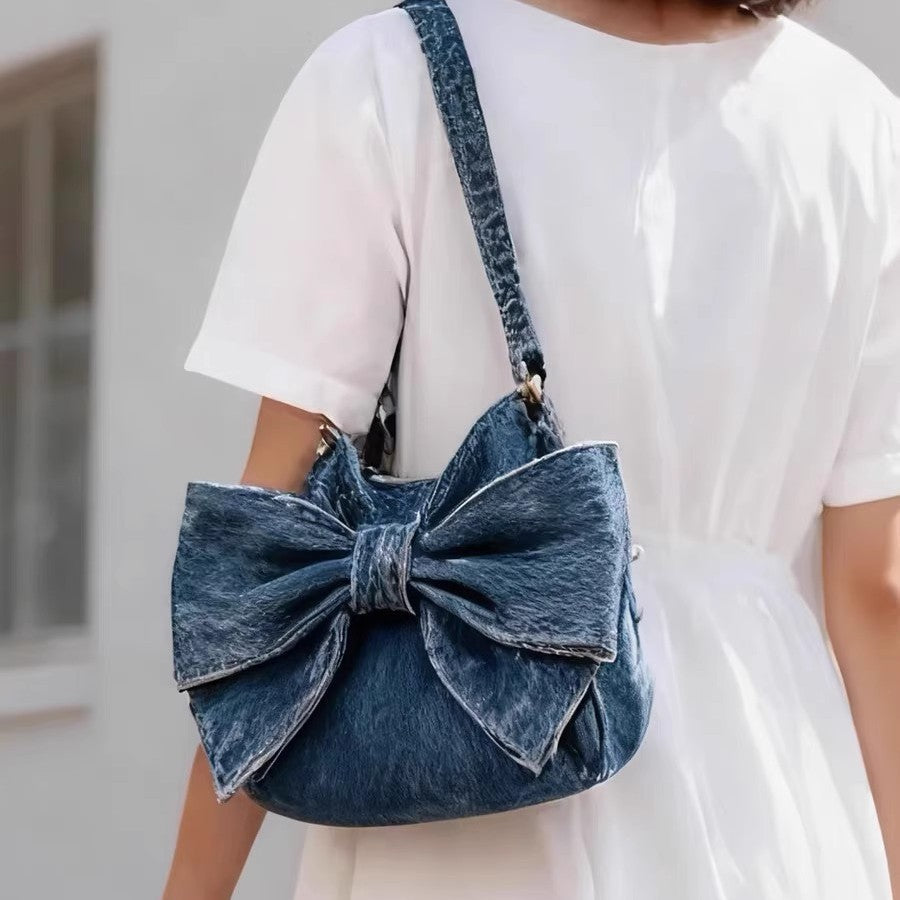 Denim Crossbody Bag With Bow