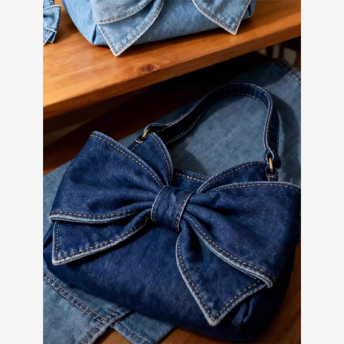 Denim Crossbody Bag With Bow