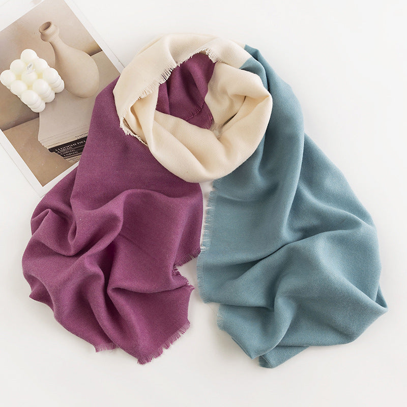 Herringbone Faux Cashmere Scarf with Tassel Fringe