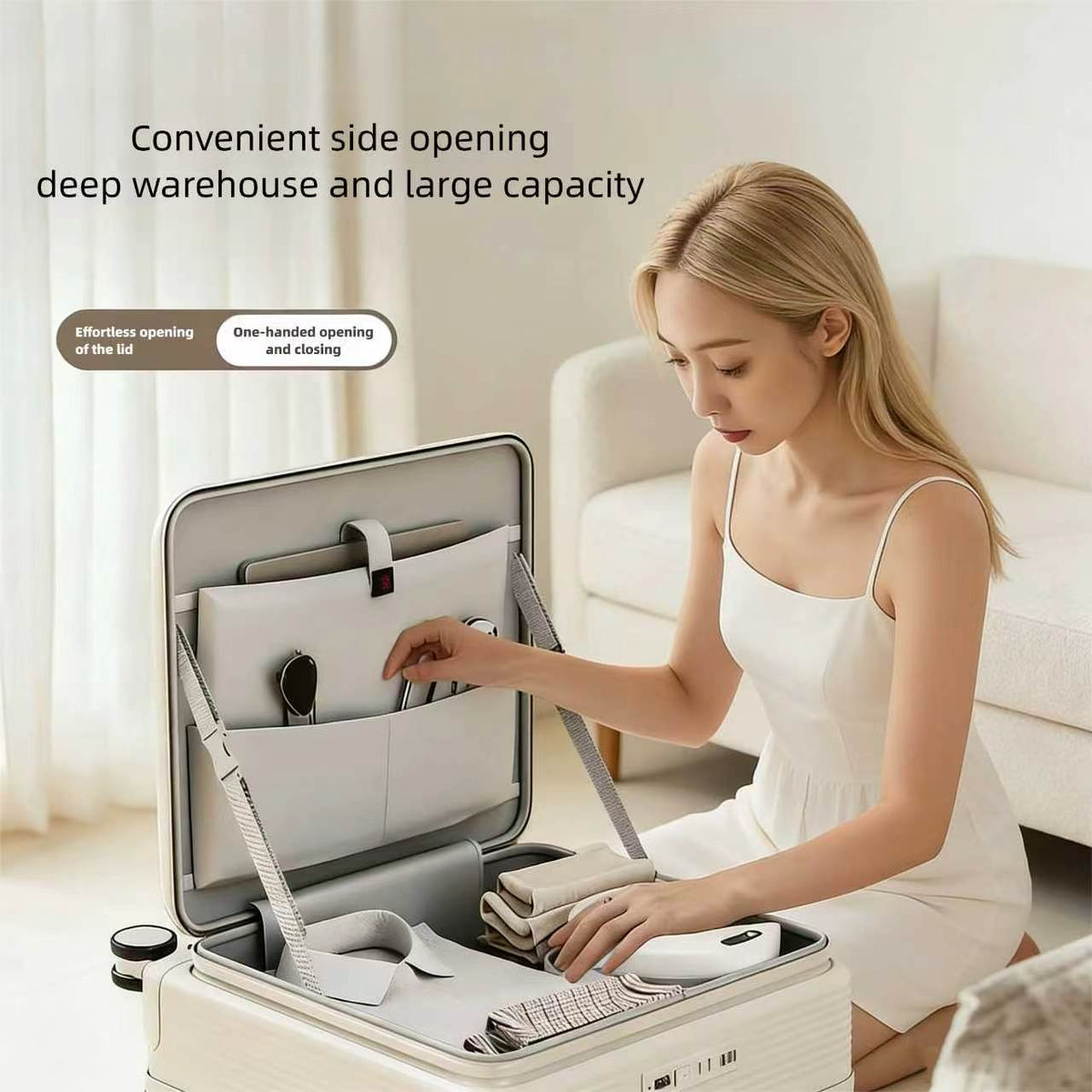 20-Inch Carry-On Suitcase with Side Opening, Cup Holder, USB Port & Combination Lock