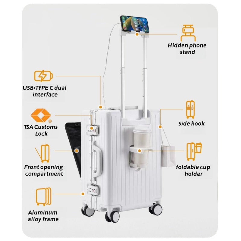 Aluminum Frame Front-Opening Spinner Luggage