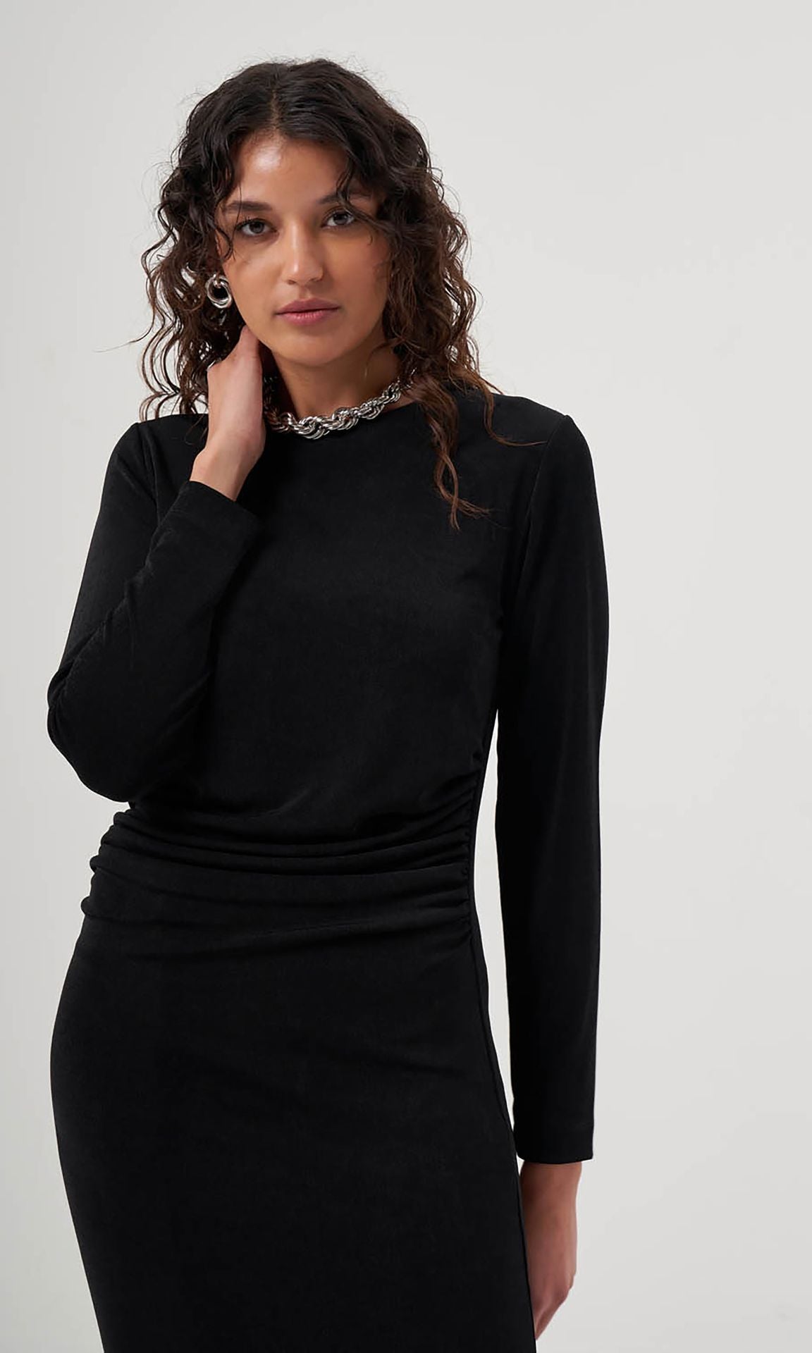 MZL Black Long Sleeved Gathered Dress