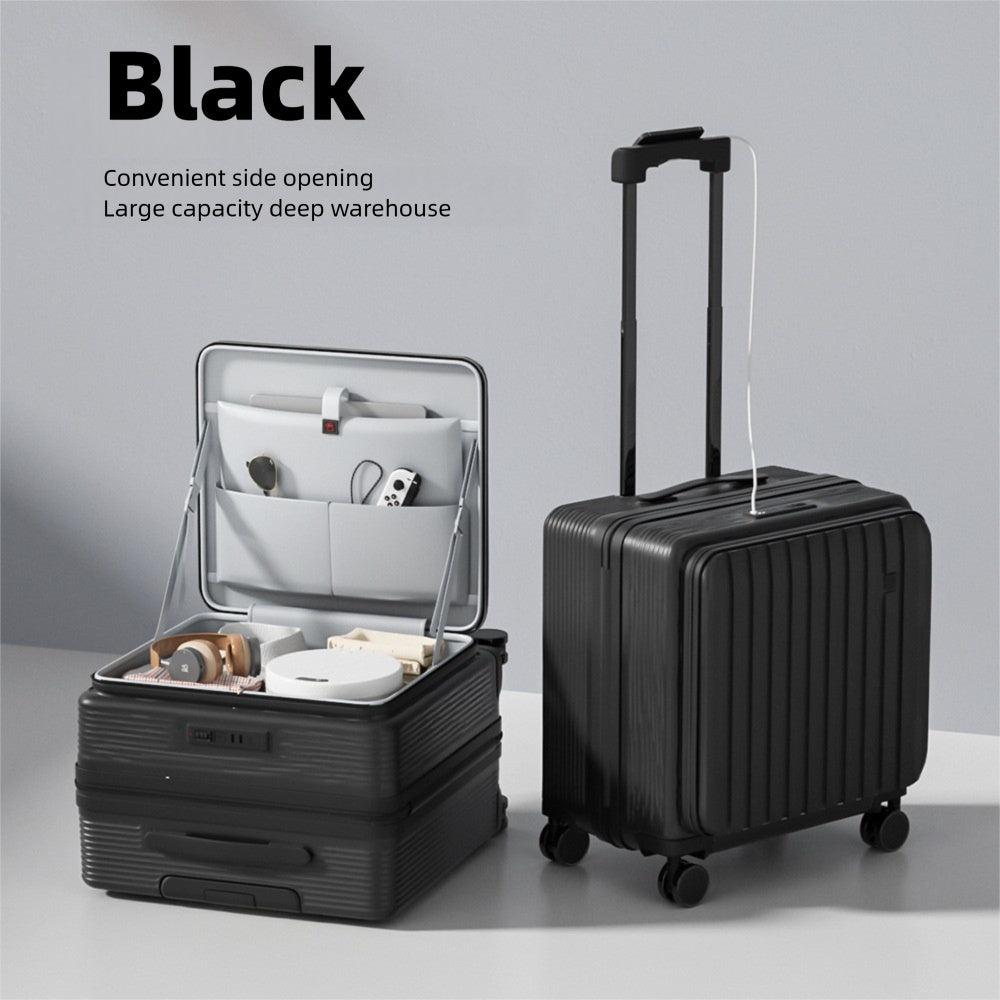 20-Inch Carry-On Suitcase with Side Opening, Cup Holder, USB Port & Combination Lock