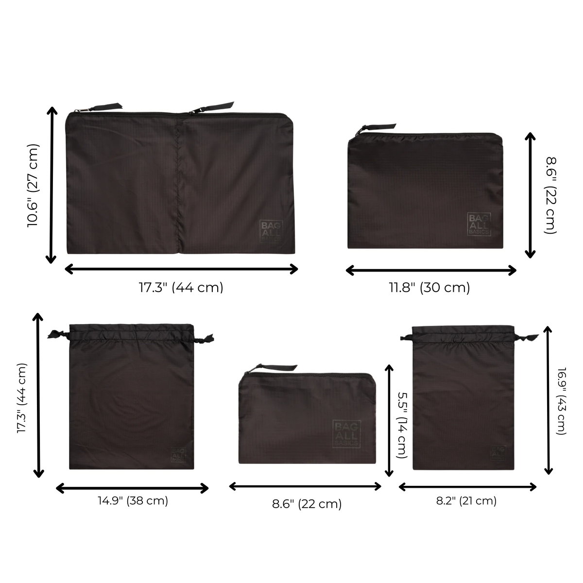Packing Bags Set – Recycled Nylon – 5-pack – Black