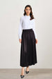 Mizalle Black Waisted Pleated Midi Skirt