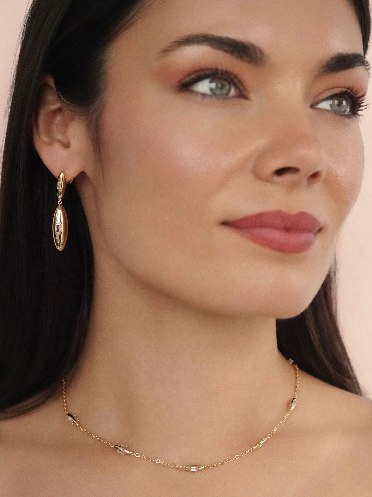Oval Dome Double Drop Earrings