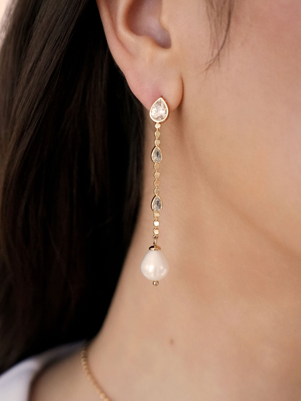 Droplet Crystal and Pearl Earring