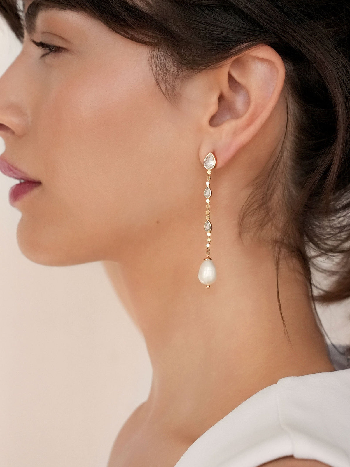 Droplet Crystal and Pearl Earring