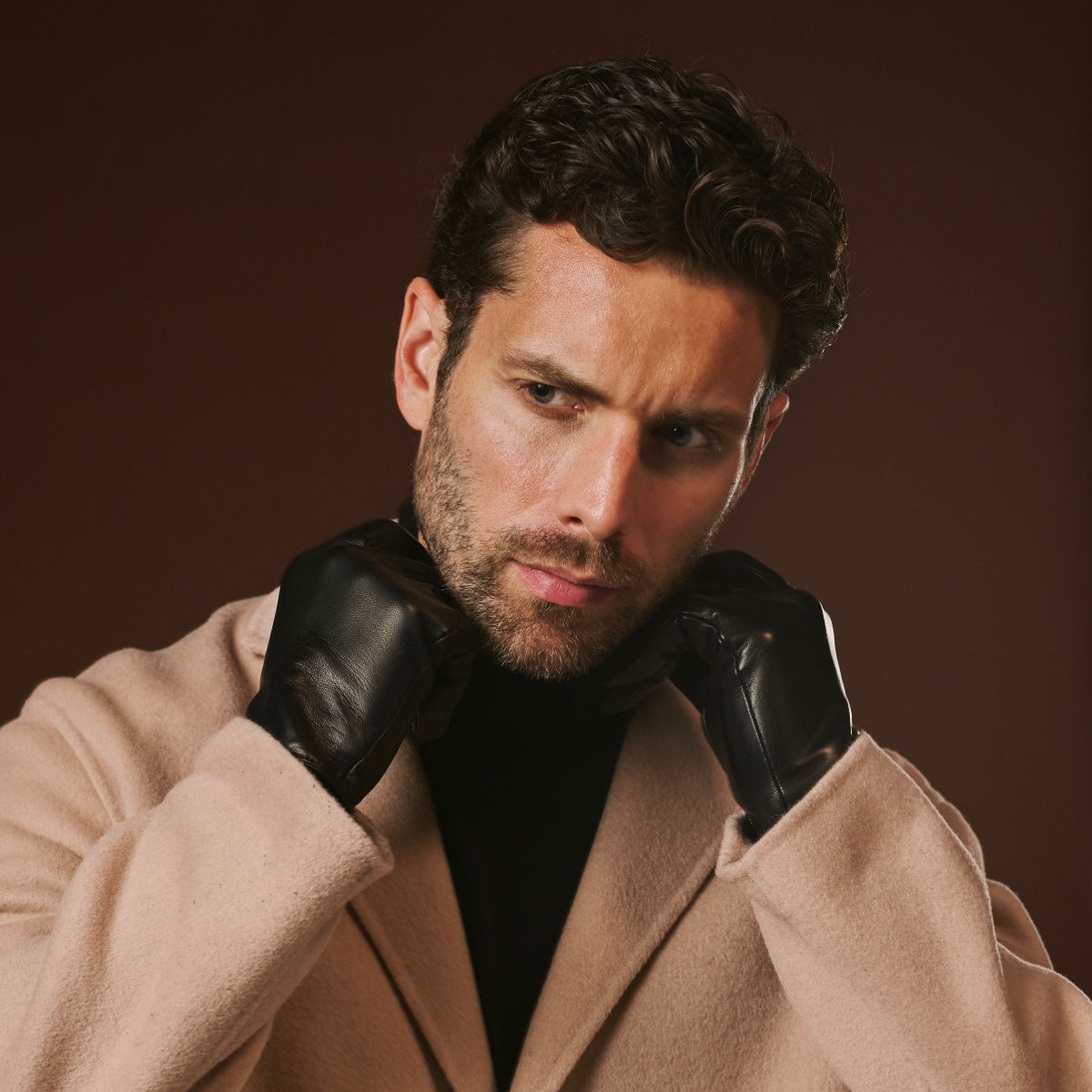 Fabio (black) - Men's classic Italian lambskin leather gloves with pure silk lining