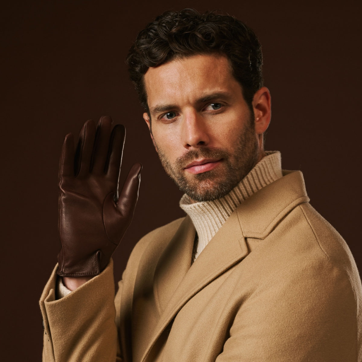 Fabio (brown) - Men's classic Italian lambskin leather gloves with pure silk lining