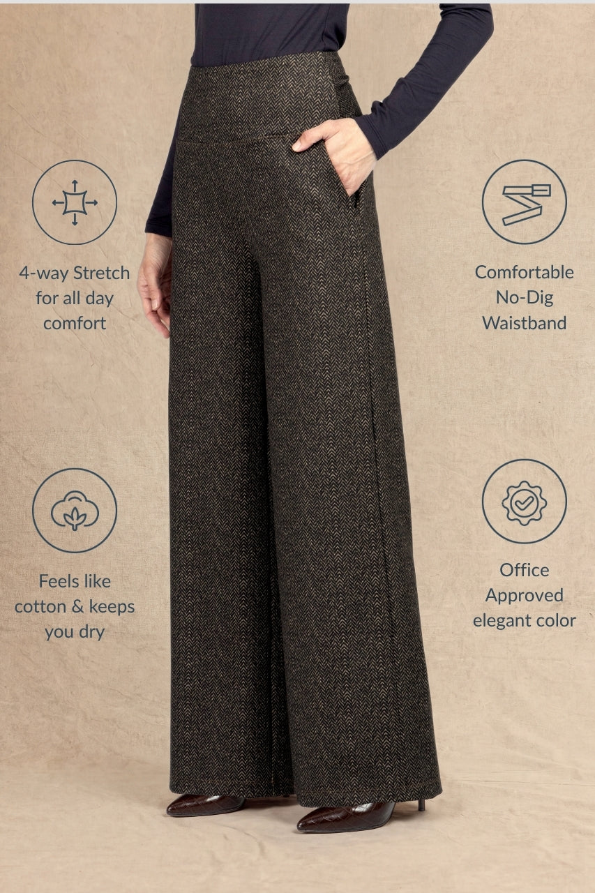 HIGH WAIST WIDE LEG PANT: HERRINGBONE CAMEL
