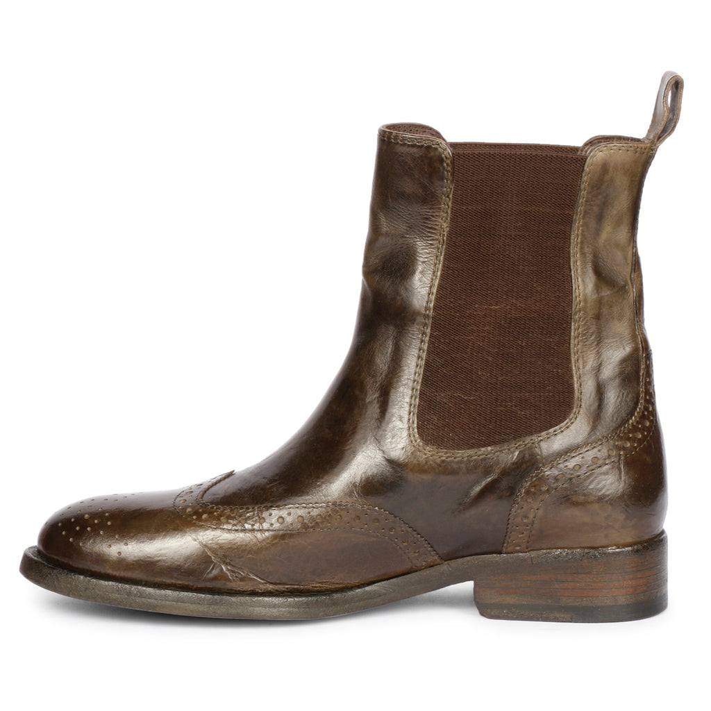 Santina Khaki Leather Ankle Boots | Future Brands Group