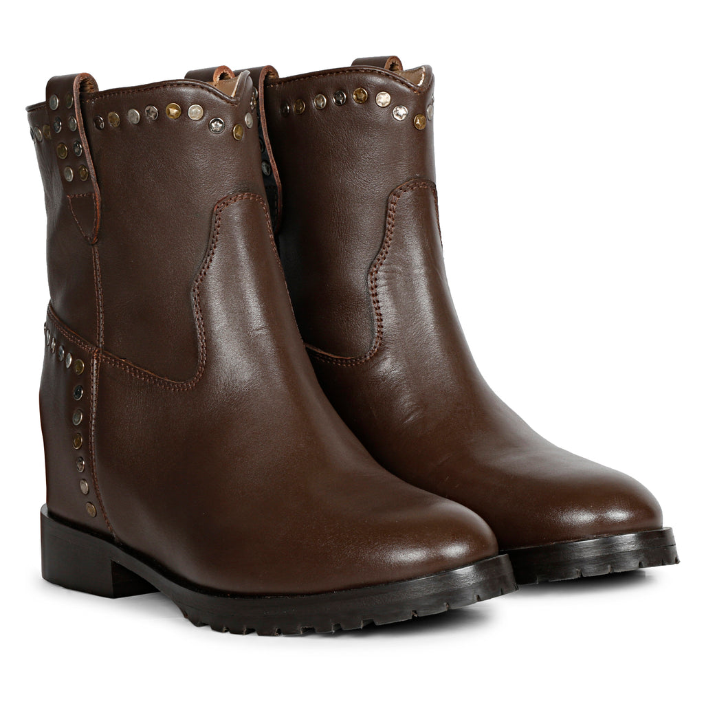 Noemi Brown Leather Ankle Boots